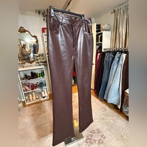 Boohoo Chocolate Brown Leather Flare Jeans